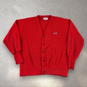Mens VTG JC Penny The Fox Sweater Cardigan‎ Red Button Up Grandpa Size XL